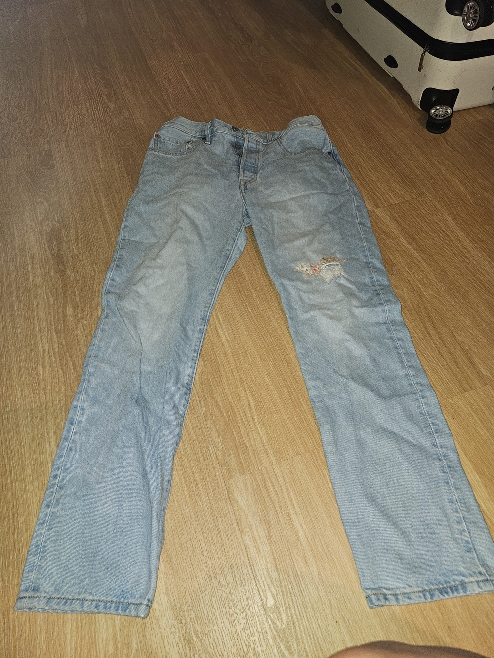 Levi's Light Blue Straight Jeans with Knee Distress